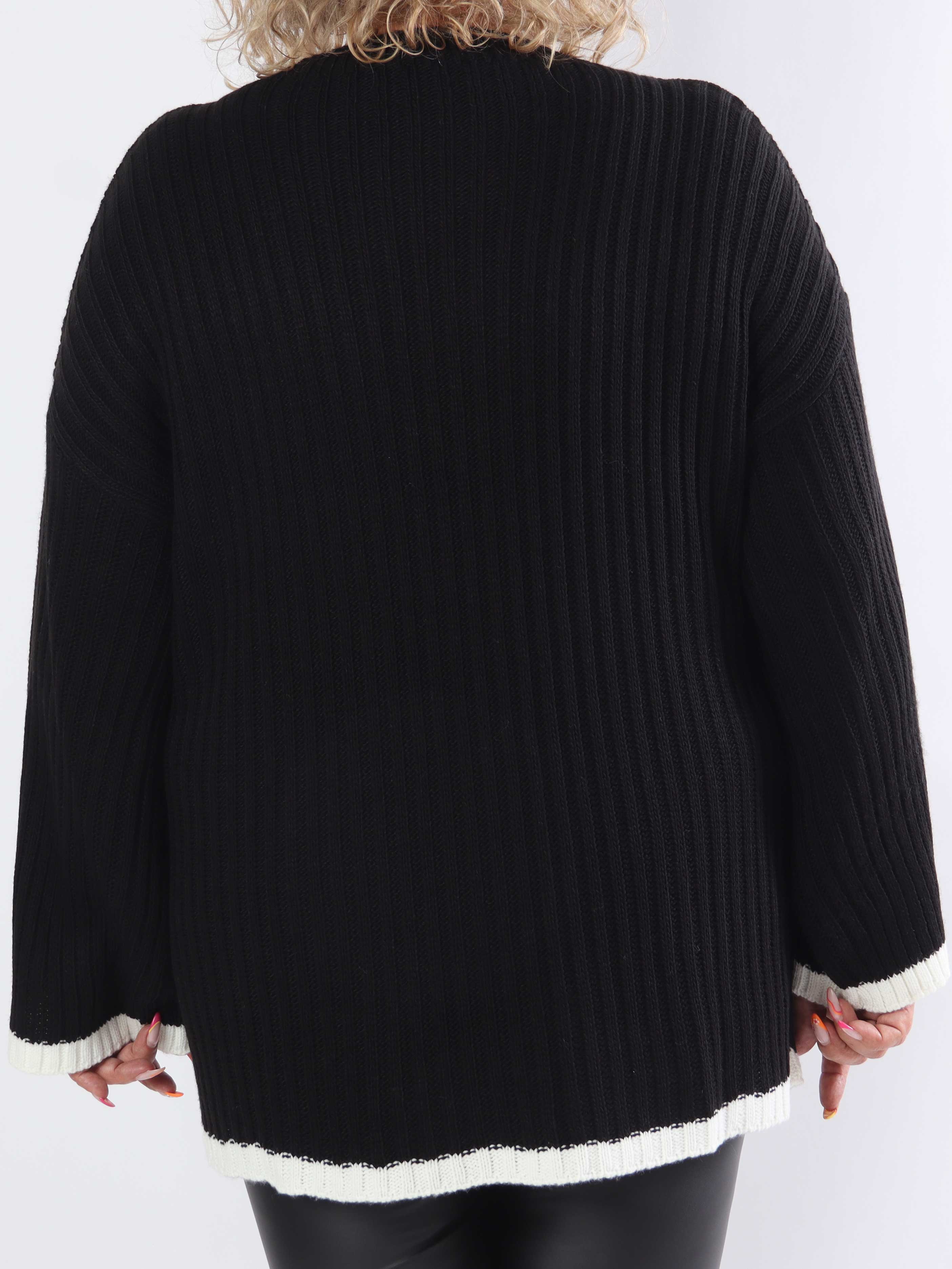 Violet - Plus size strikbluse med farvet kant